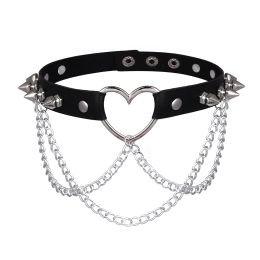 Necklaces Punk Spiked Choker Necklace For Women Girls Goth Heart Chocker With Chain Leather Collar Jewelry Gothic Accessories