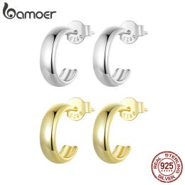 Earrings BAMOER 925 Sterling Silver Thick Huggie Earrings Small Round Hoop Earrings in White Gold and White Gold Color SCE1669