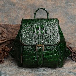 School Bags Vintage Women Genuine Leather Backpack Crocodile Pattern Women's Real Cow Bagpacks Luxury Anti-theft Ladies Travel Bag