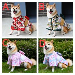 Sets Pet Kimono Japanese Cherry Blossom Crane Japanese Cat and Dog Suit Teddy Koki Chai Dog Japanese Bathrobe Kimono Pet Supplies