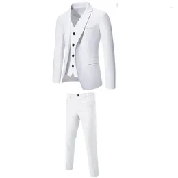 Men's Suits 3 Piece Slim Fit Suit Set Elegant Solid 2 Button Dress Business Wedding Party Blazer Jacket Vest Pants
