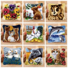 Pillow Latch Hook Kit Knot Pillow Package Set for Needlework Dolphin Animals Owl Pattern Latch Hook Kit Cushion Pillowcase Knooppakket