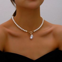 Necklaces YWZIXLN Trend Elegant Jewellery Wedding Big Pearl Crystal Pendant Necklace For Women Fashion White Imitation Pearl Choker Necklace