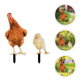 Garden Decorations 2 Pcs Emblems Stake Sign Stakes Statue Chicken Yard Lawn Outdoor Ornament