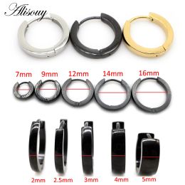 Earrings Alisouy 2PC Hip Hop Gold Colour Hoop Earring Women Black Silver Colour Punk Ear Rings Men Circle Earrings Hoops Jewellery Unisex