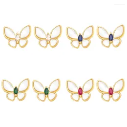 Stud Earrings FLOLA Exquisite White Shell Butterfly For Women Copper Gold Plated Crystal Ear Studs Fashion Jewelry Gifts Ersa024