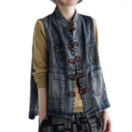 Women's Jackets 2024 Folk-Custom Denim Womens Vintage Jeans Sleeveless Coats Ladies Casual Loose Waistcoats Vests Gilet Fall