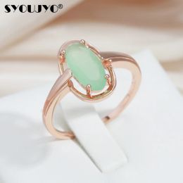 Bands SYOUJYO Emerald Natural Zircon Rings For Women 585 Rose Gold Colour Bride Wedding Fine Jewellery Luxury Daily Big Green Stone Rings