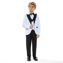 Men's Suits Boys White Formal Wedding Party Suit Children Blazer Vest Pants Tie 4 PCS Tuxedo Kids Performance Pography Dress Costume