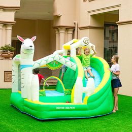 Uppblåsningsbart hopp Castle Alpaca Air Bounce House med Slide Bouncer Slide Combo for Kids 'Party Backyard Entertainment Portable Jumping Jumper Inomhus Toys Yard Game