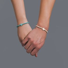 Strands Classic Turquoise Cross Beaded Bracelet Couple Elastic Rope Fashion Texture Party Jewellery Gift Wrist Accessories