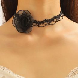 Necklaces Temperament Romantic Big Rose Flower Necklaces Wide Black Velvet Choker For Women Fashion Neck Jewelry Party Gift Collares