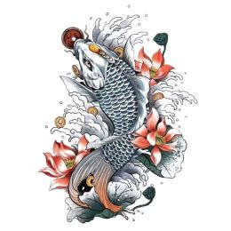 Tattoos Koi Carps Tatoo Sticker Lasting Fake Tattoo for Woman Man Goldfish Temporary Tattoo Flower Art Faux Tattoos Waterproof Tatuajes