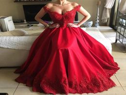 Trendy Red Sequins Evening Dresses Off Shoulder Satin Saudi Arabia Vestidos De Festa Long Party Dress Prom Formal Pageant Celebrit3253016