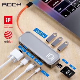 Hubs Rock Usb C Dock Hub to Multi Usb 3.0 Hdmi Vga Rj45 Adapter Dock for Book Pro 13 Usbc Type C 3.1 Splitter 3 Port Usb C Hub