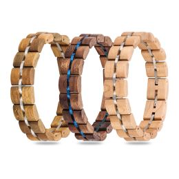 Bracelets Vintage Wooden Mixed Stainless Steel Chain Wood Bracelets for Men Women Natural Stylish Wood Bangle