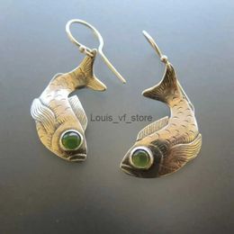 Dangle Chandelier Charm Women Luxury Fish Animal Green Stone Drop Silver Colour Earrings Party Jewellery Gifts H240423