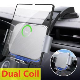 Chargers Dual Coil Wireless Charger Car Phone Holder Stand Car Fast Charging for Foldable Phone iPhone 14 13 12 Samsung Galaxy Z Fold 4 3