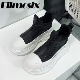 Casual Shoes 2024 Runway Thick Sole Women Round Toe Zipper Sneakers Design Street Style Height Increasing