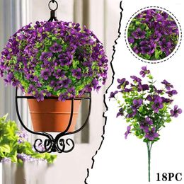 Decorative Flowers 18 Bundles Purple Artificial Outdoor Faux Plastic Plants Wedding Home Garden Window Box Porch Decor Bouquet