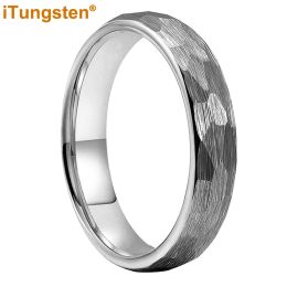 Bands iTungsten 4mm Hammered Tungsten Ring For Women Men Wedding Band Trendy Jewelry Domed Brushed Comfort Fit