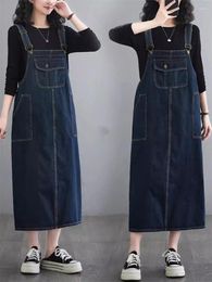 Casual Dresses Retro Design Cowboy Dress Large Size 2024 Spring Art Versatile Sleeveless Strap For Women Jeans Vestidos K373