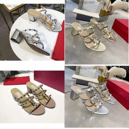 Slippers Brand V Sandals Beach 2023 Summer Fashion Women High Heels Wedding Shoes Gold Black Solid Genuine Leather Women's Slipper with Dust Bag T230703 's
