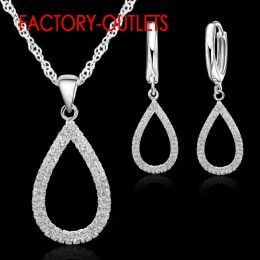 Necklaces 925 Sterling Silver Needle Bridal Jewelry Sets CZ Crystal Water Drop Necklaces Hoop Earrings Women Girls Engagement Anniversary