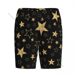 Men's Sleepwear Short Pyjamas Pants For Sleeping Golden Stars Black Background Loose Button