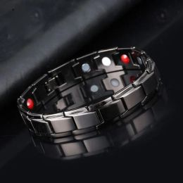Bracelets New Casual Style Men Magnetic Bracelet Simple Black Stainless Steel Bracelets For Arthritis Health Care Jewelry Gifts
