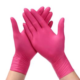 Inks 20/50PCS Pink Nitrile Disposable Gloves Latex Powder Free Gloves for Household Cleaning Kitchen Working Hair Salon Tattoo Gloves