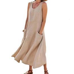 Plus Size Cotton Linen ress for Women 2023 Summer Oversized Tank Shirt Dress Solid Large Female Clothing Loose Long 240419