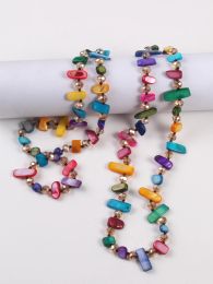 Necklaces Fashion Long Knotted Halsband Rainbow Colour Crystal and Shell Necklace for Women Gift