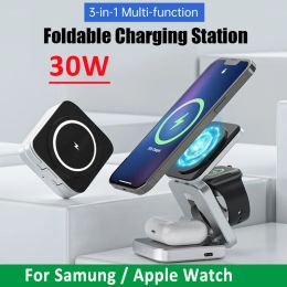 Chargers 3 in 1 Foldable Wireless Charger Stand Dock for iPhone 15 14 13 12 Pro Max Apple Watch 8 7 Holder Magnetic Fast Charging Station