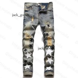 Purple Jeansdesigner Mens Jeans High Street America for Men Embroidery Oversize Ripped Patch Hole Denim 2023 New Fashion Streetwear Skinny Slim Penci 121