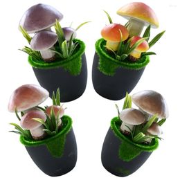 Decorative Flowers 4Pcs Artificial Mushroom In Pot Faux Potted Foam Decoration