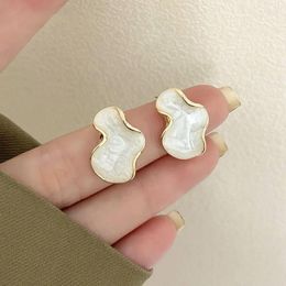 Stud Earrings 2024 White Cloud Dripping Glaze Enamel For Women Girl Minimal Design Irregular Wave Edge Earring Jewelry Gifts