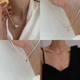 Necklaces Pendant Heart Shaped Sterling Sier Necklace Delicate Geometric Choker Water Wave Chain Birthday Gift Fashion Women Jewellery