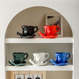 Mugs 100ml Abstract Art Design Human Face And Saucers Fashion Creative Ceramic Cup For Gift Office Home Coffee Cups