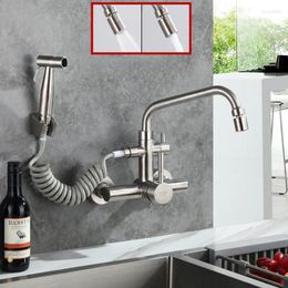 Kitchen Faucets Wall Mounted Brushed Stainless Steel Faucet With Bidet Spray Shower Head Rotatable Cold And Water Multi-function-2C