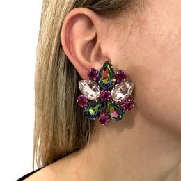 Earrings Stonefans Colourful Crystal Ear Clip Earrings Water Drop Accessories Vintage Women Rhinestone No Piercing Earrings Bridal Jewellery