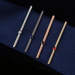 Clips Luxury Men's Zircon Slender Tie Clip Rose Gold Color Linear Crystal New Mens Highend Fashion Wedding Necktie