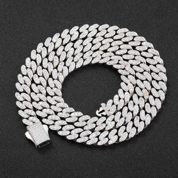 925 Silver Mosan Diamond 9mm Single Row Diamond Cuban Chain Pure Silver Necklace Spring Buckle Belt Certificate