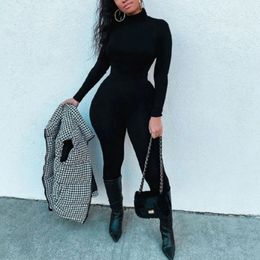 Black Turtleneck Romper Sexy Bodycon Jumpsuit Streetwear Autumn Winter Fitness Sports Bodysuits Velvet Yo-ga Onesie 240409