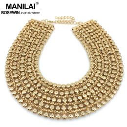 Necklaces MANILAI Chunky Metal Statement Necklace For Women Neck Bib Collar Choker Necklaces Maxi Jewelry Gold Color Chain Design Bijoux