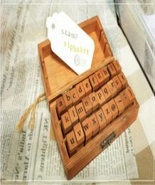 Fast Whole Creative Lowercase Uppercase Alphabet Wood Rubber Stamps Set With Wooden box50setslot SN26353372053