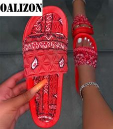 Slippers Women Bandana Slides Women Cool Graffiti Home Summer Sandals Red Blue Black Tie Dye Footwear Whole8966392