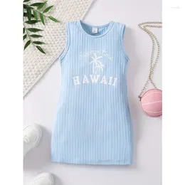 Girl Dresses Toddler Dress Casual Ribbed HAWAII Print Sleeveless For Spring Summer Holiday Party Gift Kids Clothes