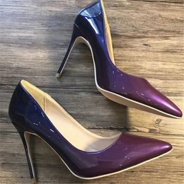 Dress Shoes Fashion Women Pumps Purple Blue Patent Leather Pointy Toe High Heels Size33-43 12cm 10cm 8cm Party