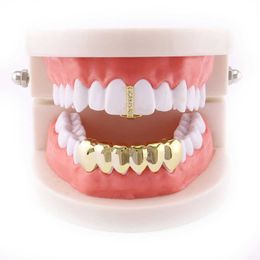 Top stick diamond inlaid single bottom six tooth smooth hip-hop braces alternative 18k gold-plated Halloween gold teeth grillz